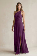 Fig One-Shoulder Chiffon A-Line Bridesmaid Dress With Slit | KISSBRIDAL