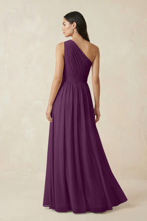Fig One-Shoulder Pleated Chiffon Bridesmaid Gown (2) | KISSBRIDAL