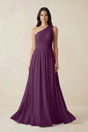 Fig One-Shoulder Pleated Chiffon Bridesmaid Gown | KISSBRIDAL