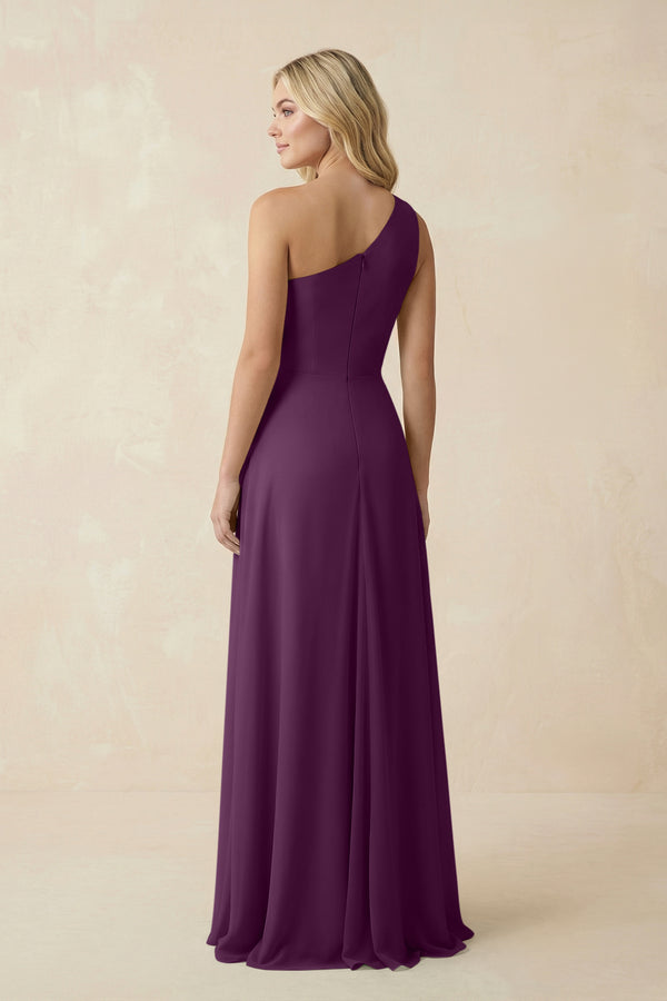 Fig One-Shoulder Ruched A-Line Chiffon Bridesmaid Dress (2) | KISSBRIDAL