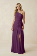Fig One-Shoulder Ruched A-Line Chiffon Bridesmaid Dress | KISSBRIDAL