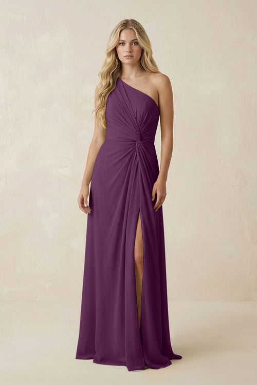 Fig One-Shoulder Ruched A-Line Chiffon Bridesmaid Dress | KISSBRIDAL