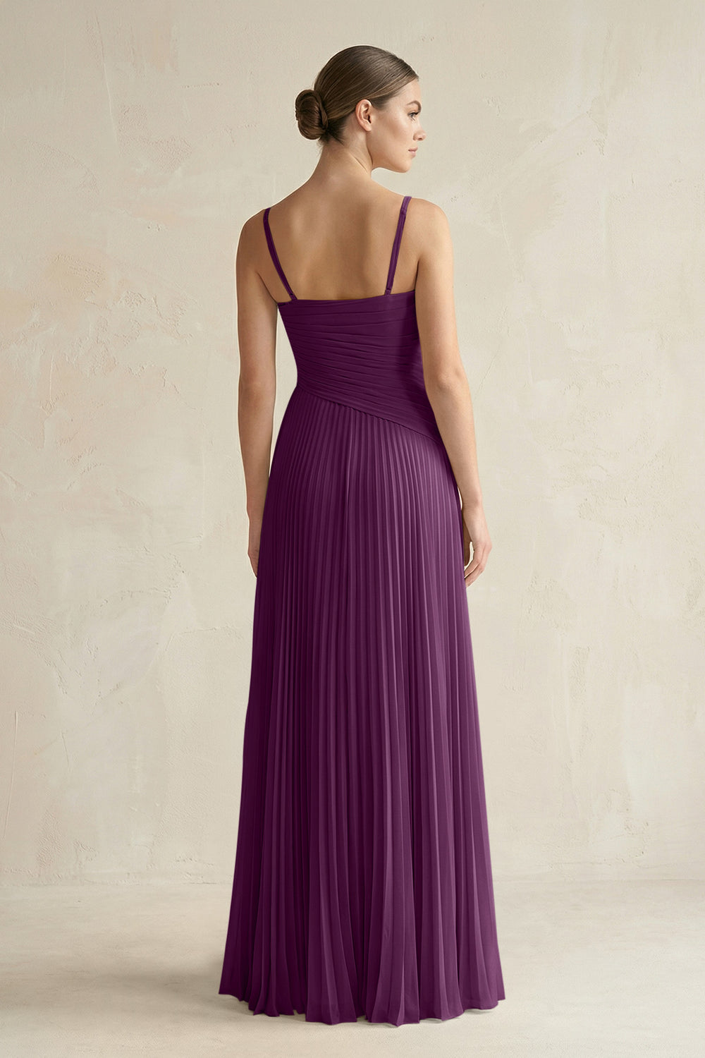 Pleated A-Line Long Chiffon Bridesmaid Dress in Fig