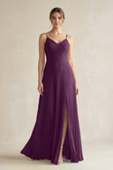 Fig Pleated A-Line Long Chiffon Bridesmaid Dress | KISSBRIDAL