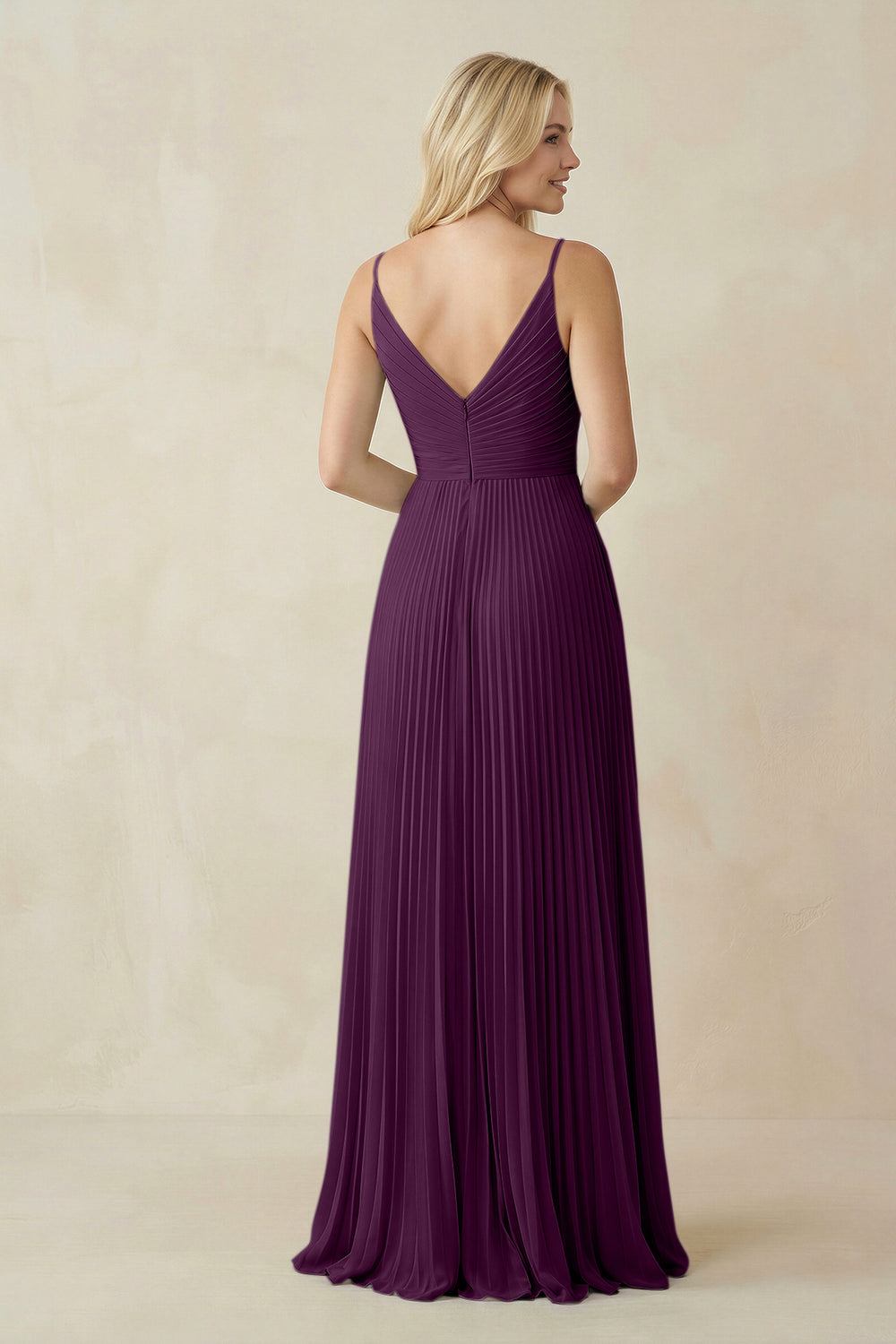 Pleated V-Neck A-Line Chiffon Bridesmaid Dress in Fig
