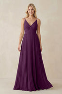 Fig Pleated V-Neck A-Line Chiffon Bridesmaid Dress | KISSBRIDAL