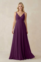 Fig Pleated V-Neck A-Line Chiffon Bridesmaid Dress | KISSBRIDAL