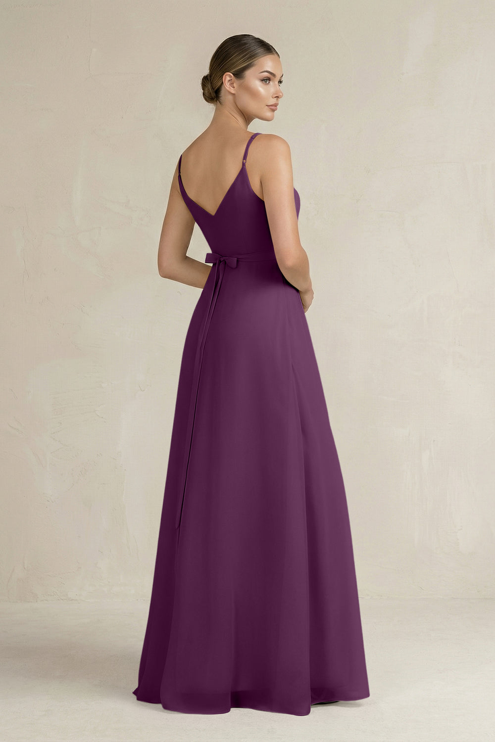 Ruched A-Line Chiffon Bridesmaid Dress with Slit in Fig