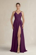 Fig Ruched A-Line Chiffon Bridesmaid Dress with Slit | KISSBRIDAL