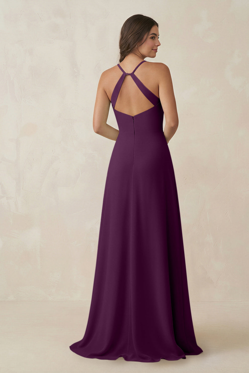 Ruched Sheath Chiffon Bridesmaid Dress in Fig