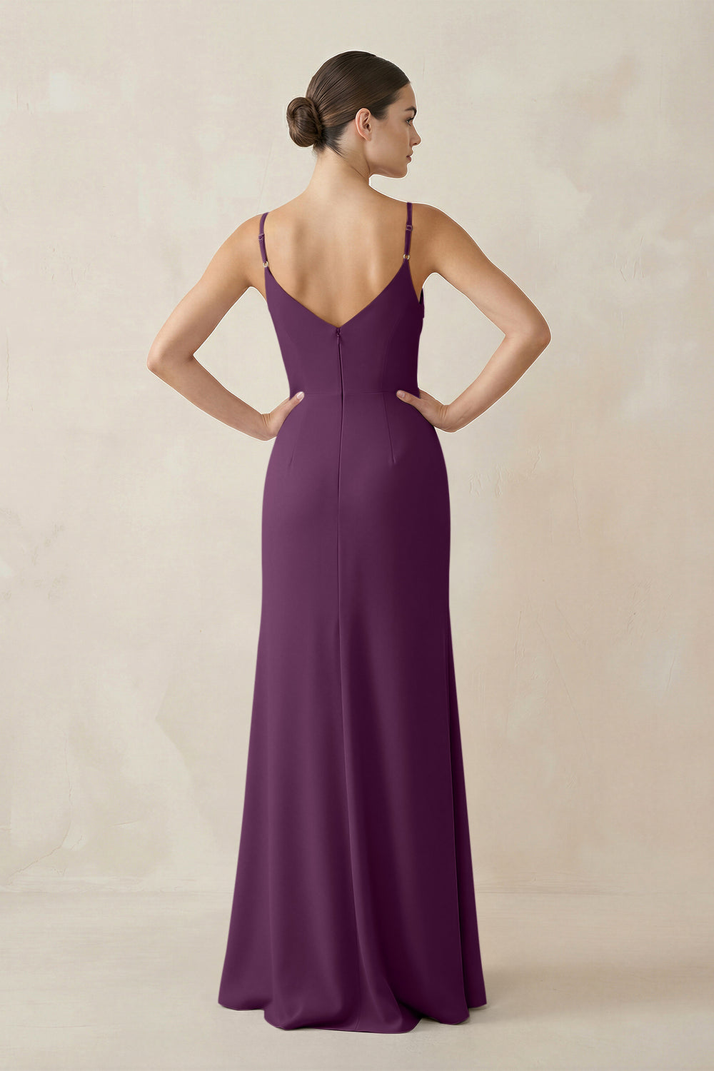 Ruched Sheath Spaghetti Strap Chiffon Bridesmaid Dress in Fig
