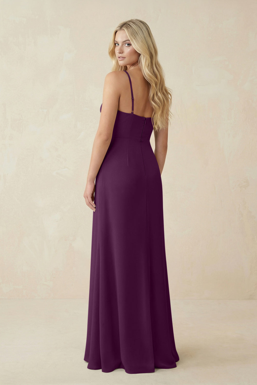 Ruched Sheath Spaghetti Strap Chiffon Bridesmaid Dress in Fig