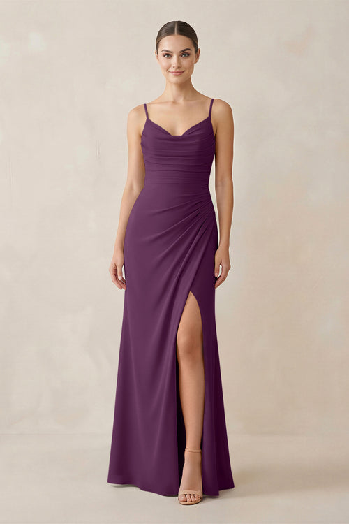 Fig Ruched Sheath Spaghetti Strap Chiffon Bridesmaid Dress | KISSBRIDAL