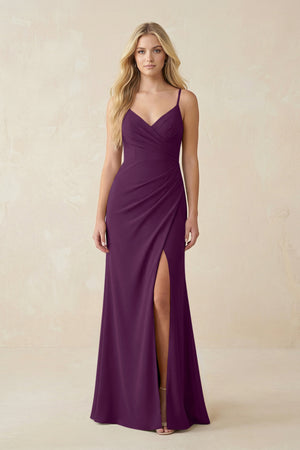 Fig Ruched Sheath Spaghetti Strap Chiffon Bridesmaid Dress | KISSBRIDAL