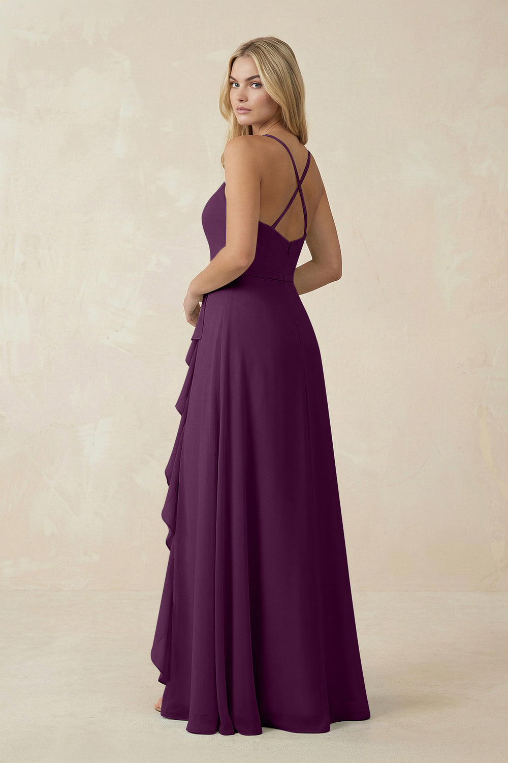 Ruffled Hem A-Line Chiffon Bridesmaid Dress in Fig