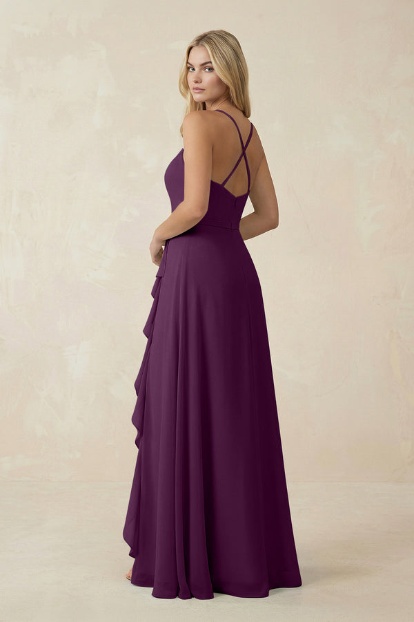 Fig Ruffled Hem A-Line Chiffon Bridesmaid Dress (2) | KISSBRIDAL