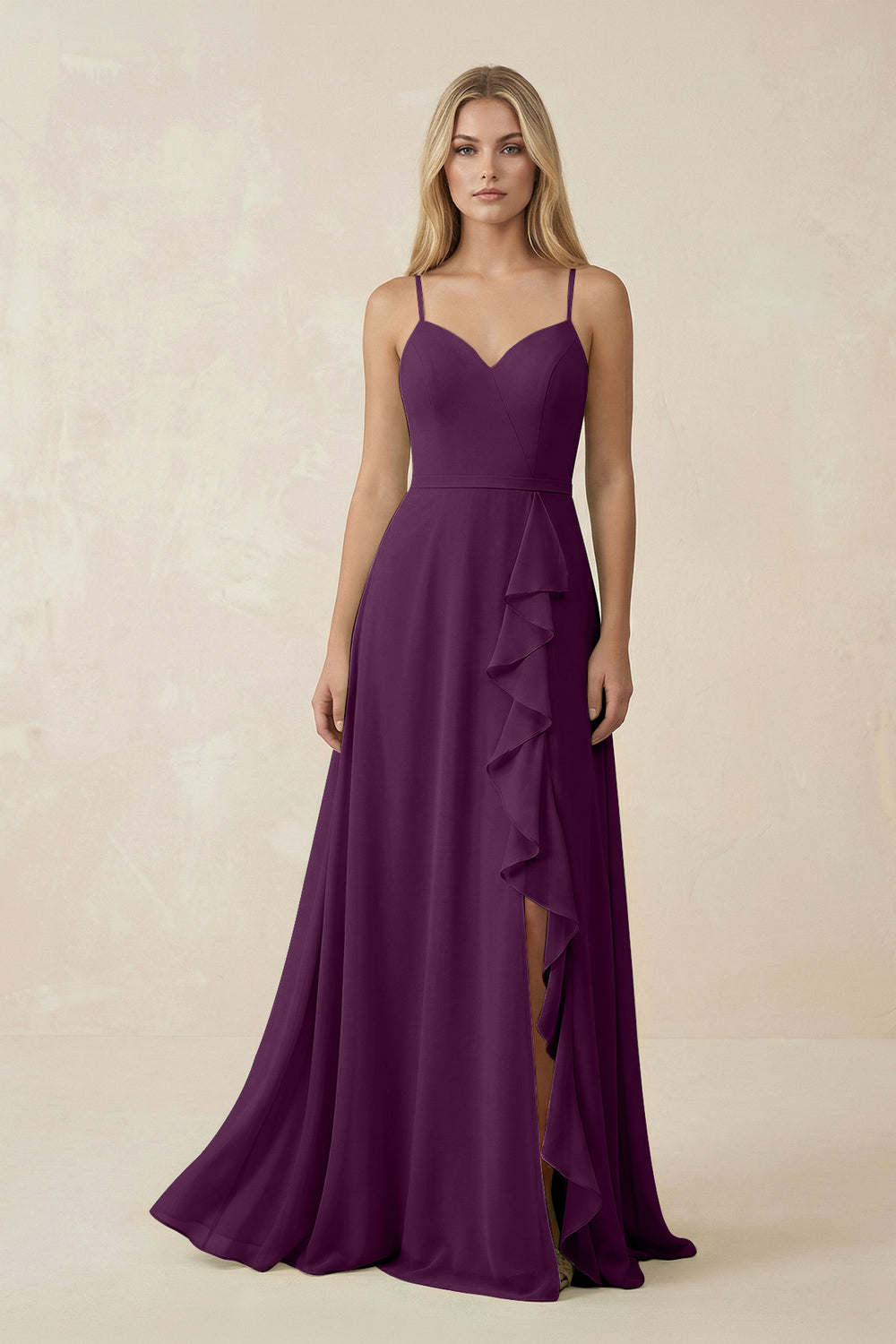 Ruffled Hem A-Line Chiffon Bridesmaid Dress in Fig
