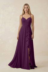 Fig Ruffled Hem A-Line Chiffon Bridesmaid Dress | KISSBRIDAL