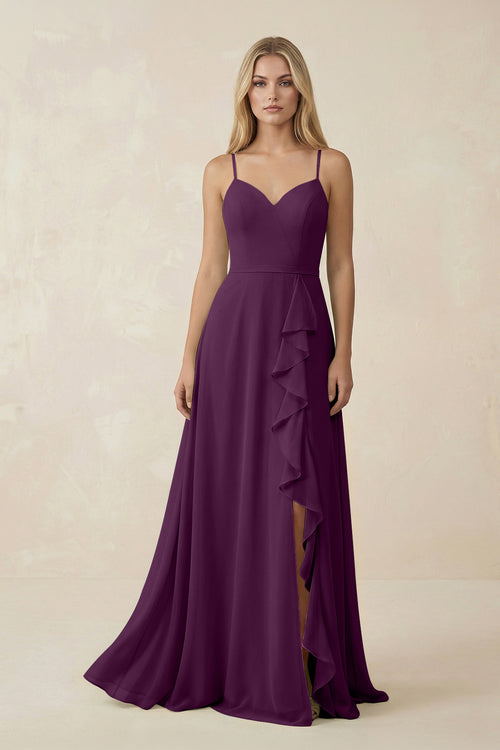 Fig Ruffled Hem A-Line Chiffon Bridesmaid Dress | KISSBRIDAL