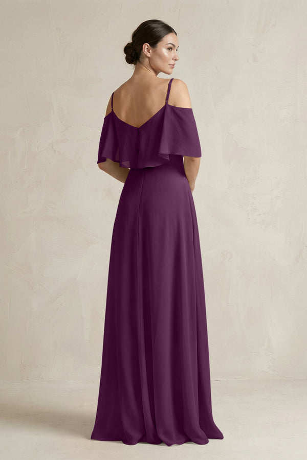 Fig Ruffled Off-the-Shoulder A-Line Chiffon Bridesmaid Gown (2) | KISSBRIDAL