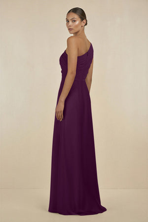 Fig Ruffled One-Shoulder Pleated Sheath Bridesmaid Dress (2) | KISSBRIDAL