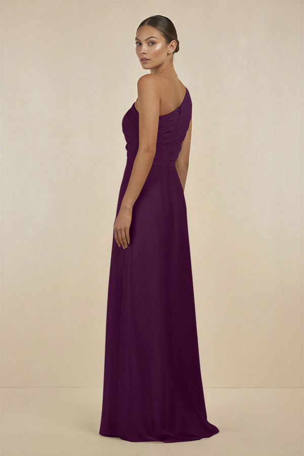 Fig Ruffled One-Shoulder Pleated Sheath Bridesmaid Dress (2) | KISSBRIDAL