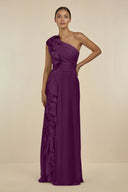 Fig Ruffled One-Shoulder Pleated Sheath Bridesmaid Dress | KISSBRIDAL