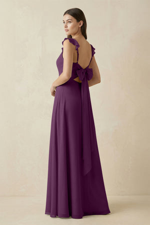 Fig Ruffled Sleeve A-Line Chiffon Bridesmaid Dress (2) | KISSBRIDAL