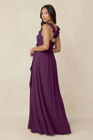 Fig Ruffled V-Neck A-Line Chiffon Bridesmaid Dress (2) | KISSBRIDAL