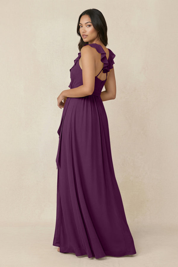 Fig Ruffled V-Neck A-Line Chiffon Bridesmaid Dress (2) | KISSBRIDAL