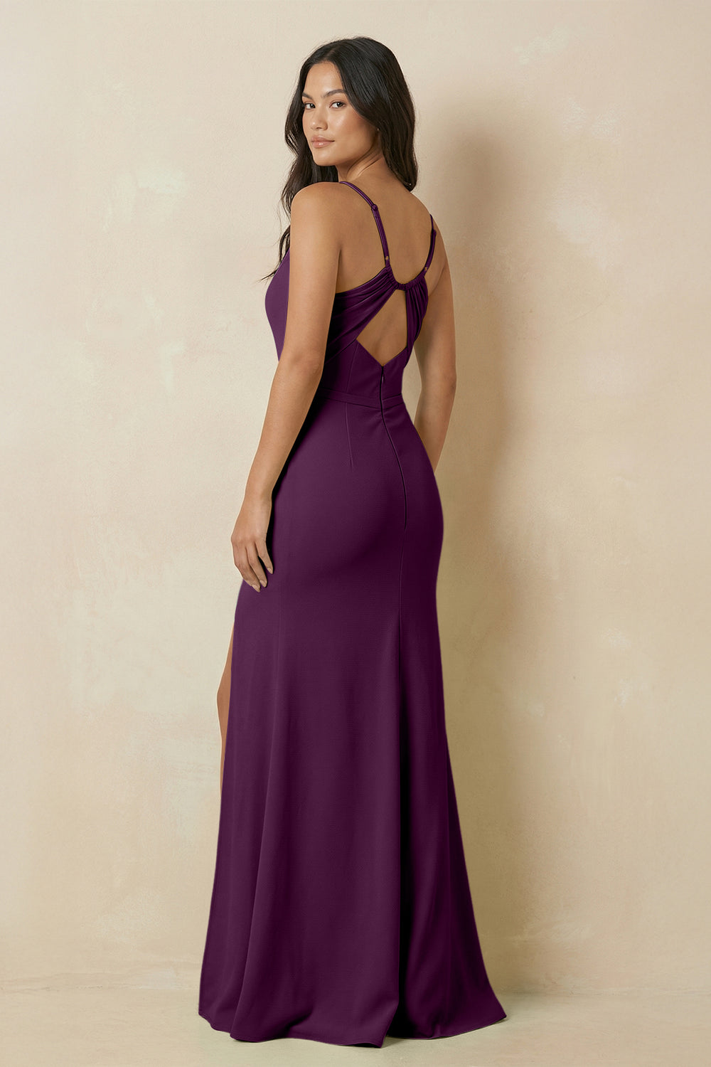 Sheath Cami Strap Chiffon Bridesmaid Dress with Slit in Fig