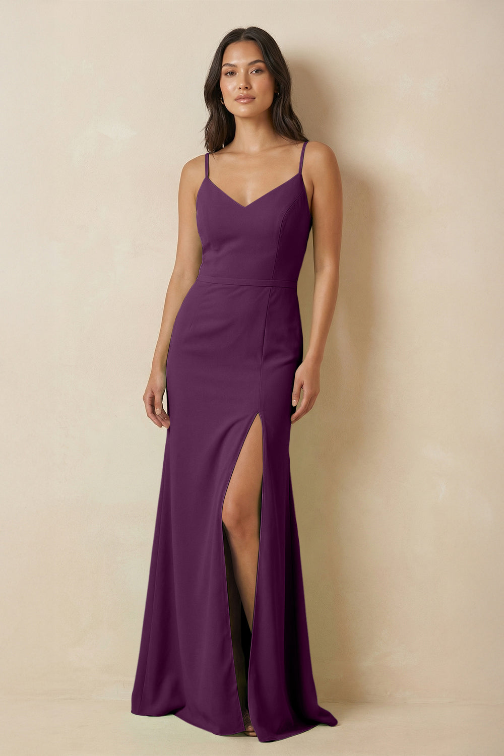 Sheath Cami Strap Chiffon Bridesmaid Dress with Slit in Fig