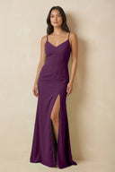 Fig Sheath Cami Strap Chiffon Bridesmaid Dress with Slit | KISSBRIDAL