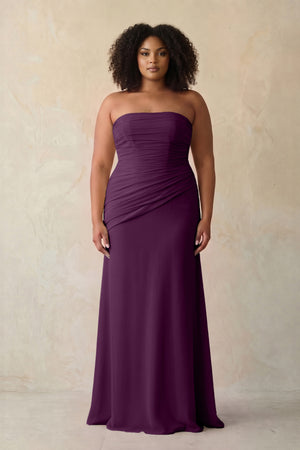 Fig Sheath Chiffon Strapless Pleated Bridesmaid Dress (3) [sizeplus] | KISSBRIDAL
