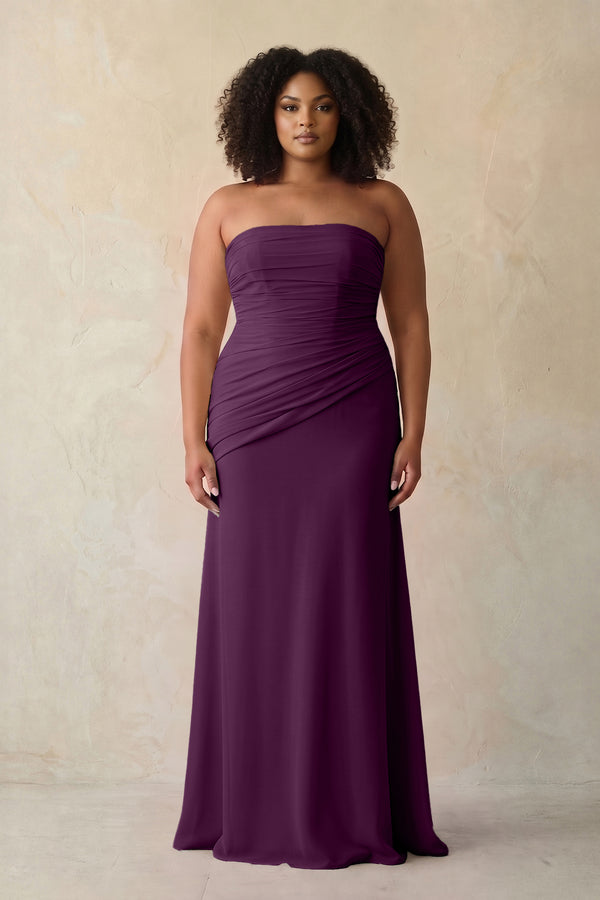 Fig Sheath Chiffon Strapless Pleated Bridesmaid Dress (3) [sizeplus] | KISSBRIDAL
