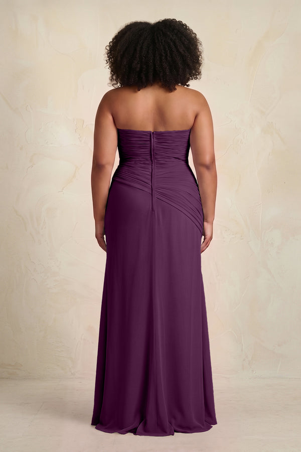 Fig Sheath Chiffon Strapless Pleated Bridesmaid Dress (4) [sizeplus] | KISSBRIDAL