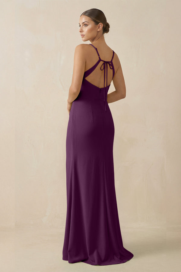 Fig Sheath Spaghetti Straps Chiffon Long Bridesmaid Dress (2) | KISSBRIDAL