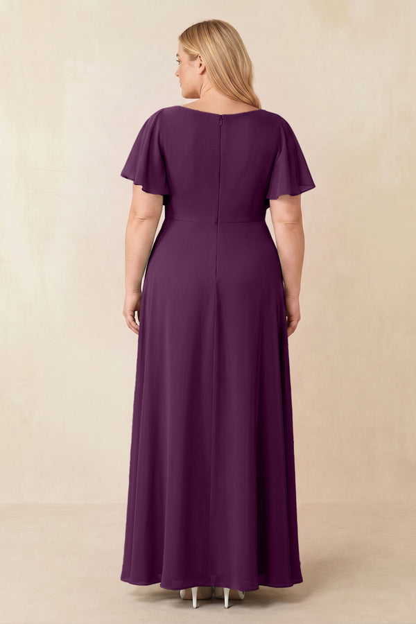 Fig Short Sleeves Bateau A-Line Chiffon Bridesmaid Dress (2) [sizeplus] | KISSBRIDAL