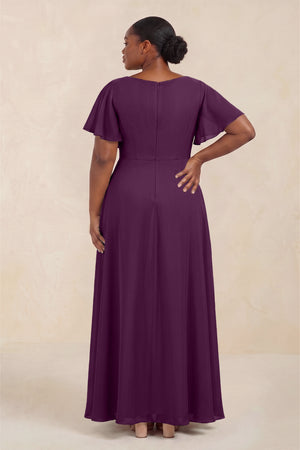 Fig Short Sleeves Bateau A-Line Chiffon Bridesmaid Dress (4) [sizeplus] | KISSBRIDAL