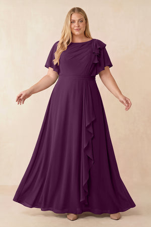 Fig Short Sleeves Bateau A-Line Chiffon Bridesmaid Dress [sizeplus] | KISSBRIDAL