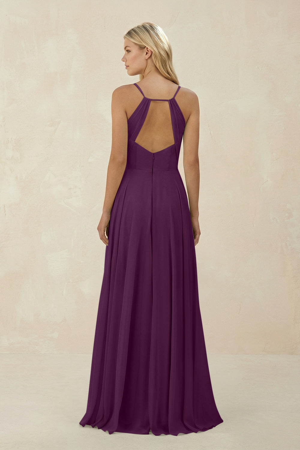 Spaghetti Strap A-Line Chiffon Bridesmaid Dress in Fig