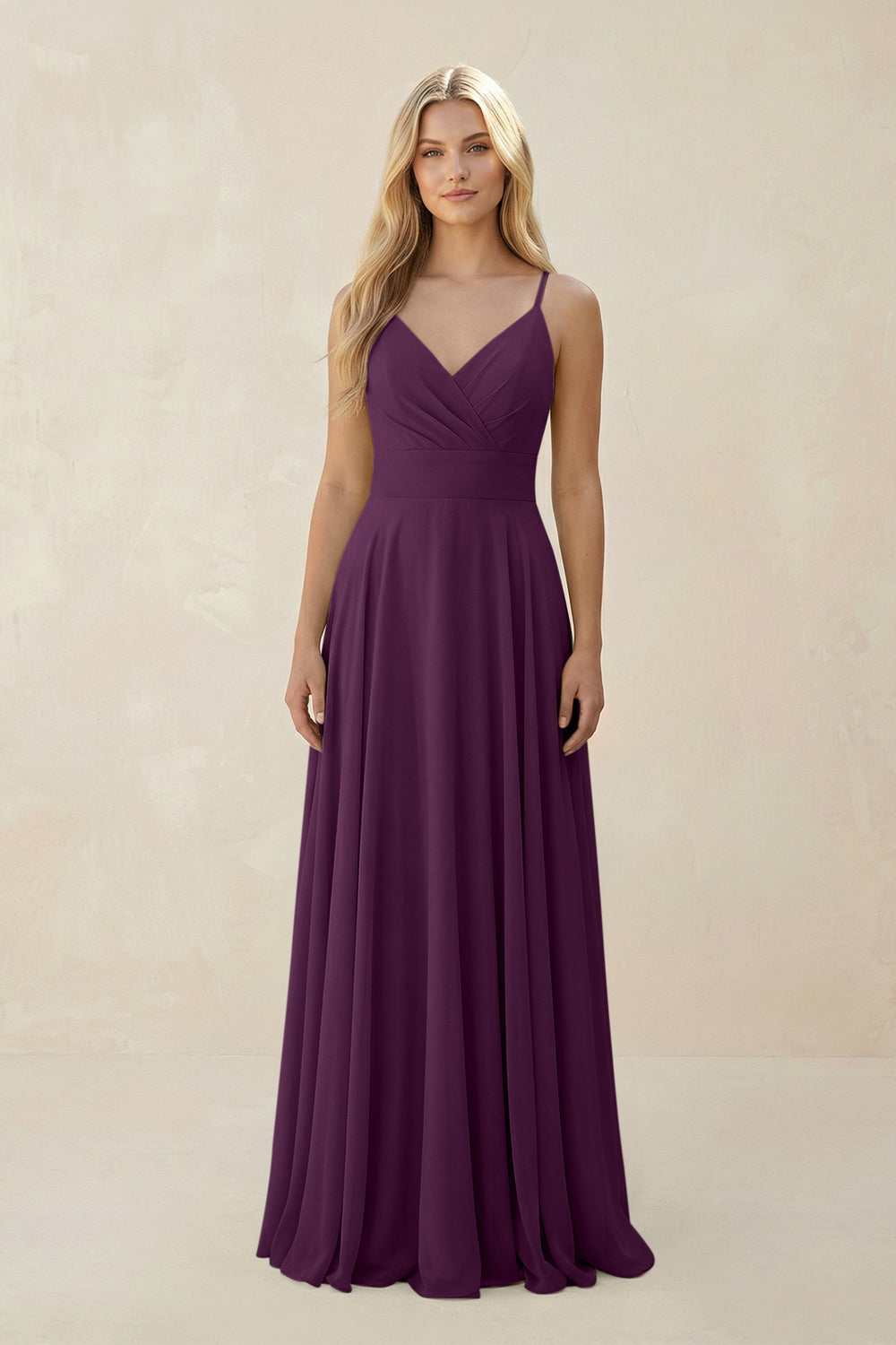 Spaghetti Strap A-Line Chiffon Bridesmaid Dress in Fig