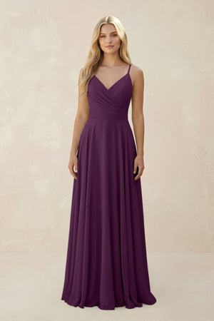 Fig Spaghetti Strap A-Line Chiffon Bridesmaid Dress | KISSBRIDAL