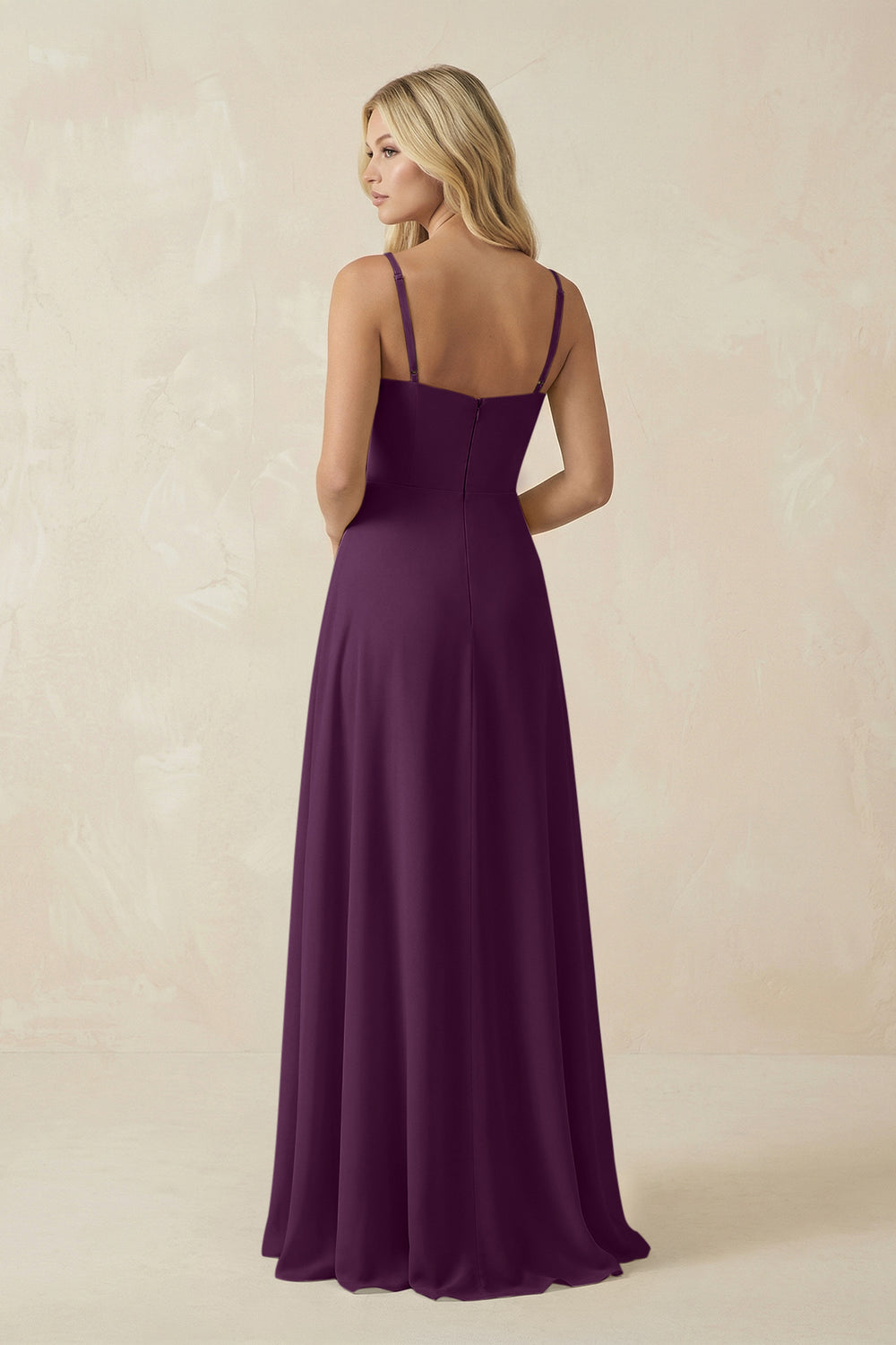 Spaghetti Strap Chiffon A-Line Bridesmaid Dress in Fig
