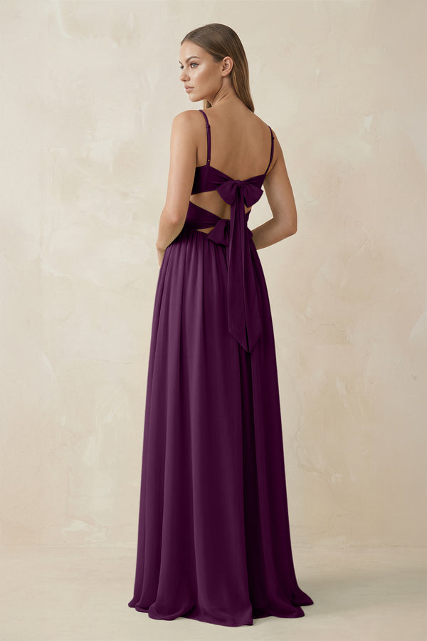 Fig Spaghetti Strap Pleated A-Line Chiffon Bridesmaid Dress (2) | KISSBRIDAL