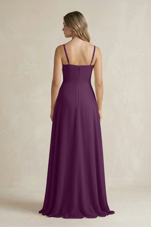 Fig Spaghetti Strap Ruffled A-Line Chiffon Bridesmaid Dress (2) | KISSBRIDAL