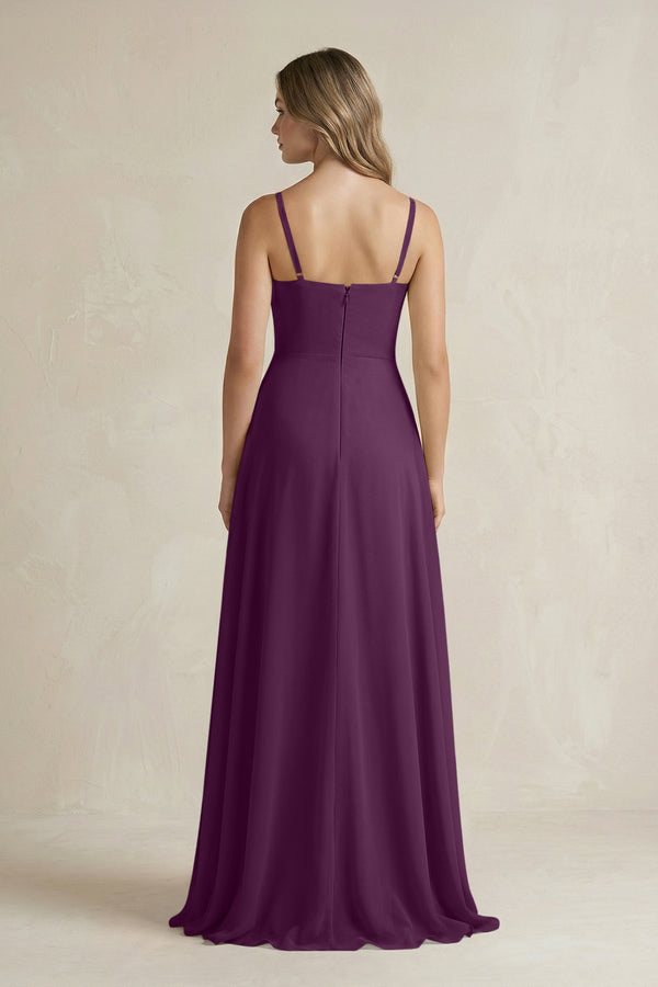 Fig Spaghetti Strap Ruffled A-Line Chiffon Bridesmaid Dress (2) | KISSBRIDAL