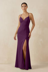 Fig Spaghetti Strap Sheath Chiffon Bridesmaid Dress With Slit | KISSBRIDAL