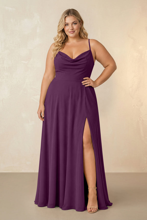 Fig Spaghetti Straps Chiffon A-Line Bridesmaid Dress [sizeplus] | KISSBRIDAL