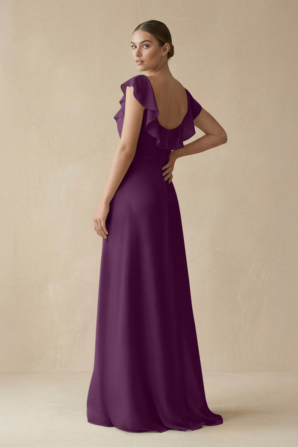 Fig Square Neck A-Line Bridesmaid Dress with Ruffles (2) | KISSBRIDAL